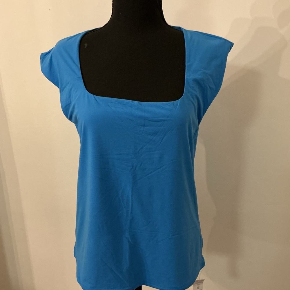 White House Black Market Blue Square Neck Cap Sleeve Top